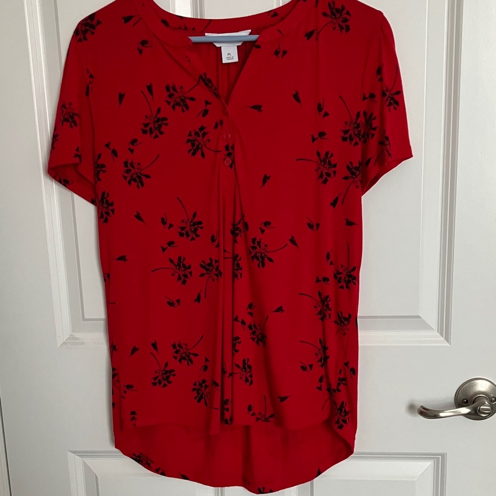 Liz Claiborne Red and Black Floral Blouse